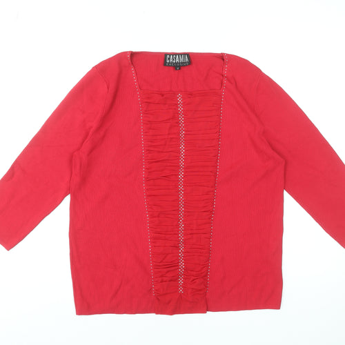 Casamia Exclusive Women's Red Tunic Blouse M 3/4 Sleeve Ruffle Knit
