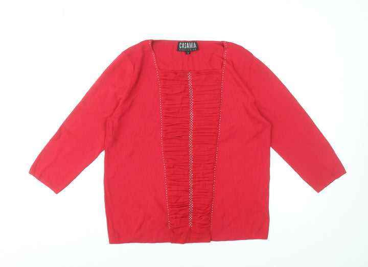 Casamia Exclusive Women's Red Tunic Blouse M 3/4 Sleeve Ruffle Knit
