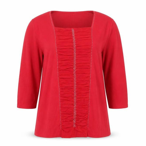 Casamia Exclusive Women's Red Tunic Blouse M 3/4 Sleeve Ruffle Knit