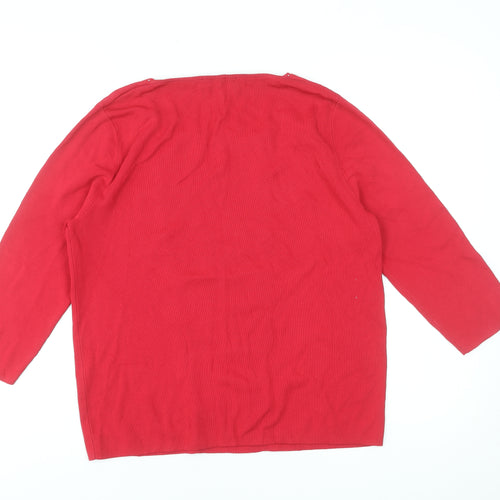 Casamia Exclusive Women's Red Tunic Blouse M 3/4 Sleeve Ruffle Knit