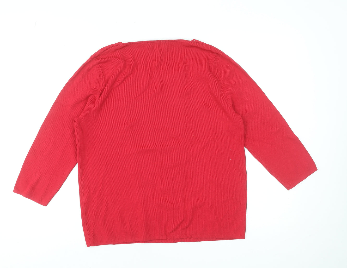 Casamia Exclusive Women's Red Tunic Blouse M 3/4 Sleeve Ruffle Knit