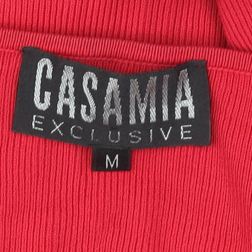 Casamia Exclusive Women's Red Tunic Blouse M 3/4 Sleeve Ruffle Knit