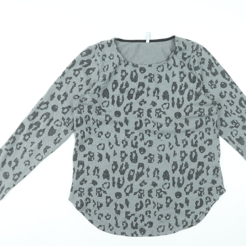 Hailys Womens Grey Leopard Print Long Sleeve Top Size L