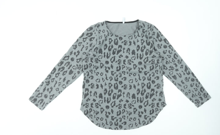 Hailys Womens Grey Leopard Print Long Sleeve Top Size L
