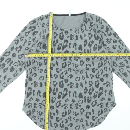Hailys Womens Grey Leopard Print Long Sleeve Top Size L