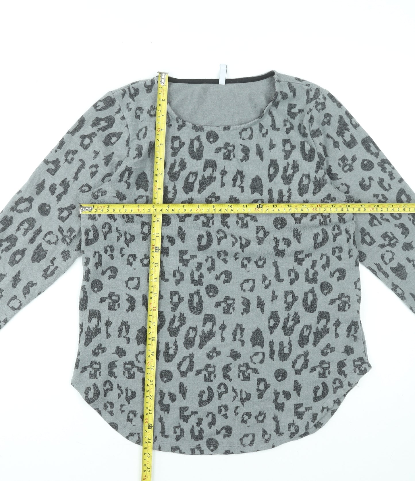 Hailys Womens Grey Leopard Print Long Sleeve Top Size L