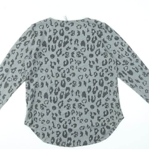Hailys Womens Grey Leopard Print Long Sleeve Top Size L
