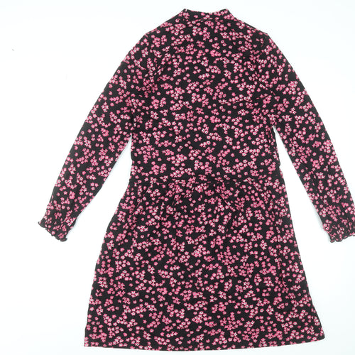 Warehouse Women Black Pink Floral Long Sleeve A-Line Dress Size 6