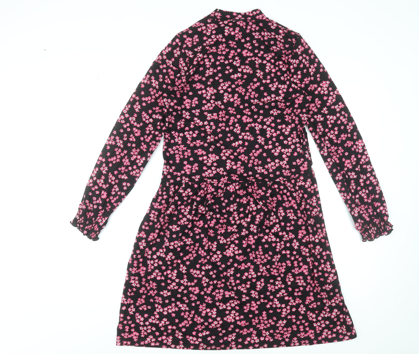 Warehouse Women Black Pink Floral Long Sleeve A-Line Dress Size 6