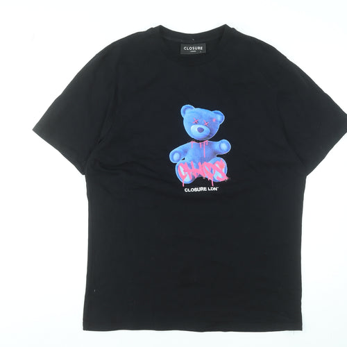 Closure London Mens Black Graphic Bear T-Shirt Size L