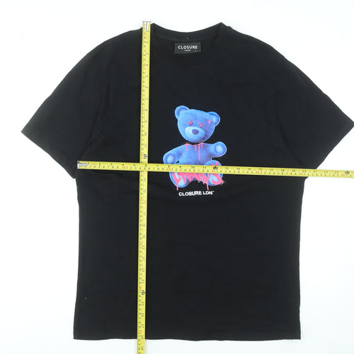 Closure London Mens Black Graphic Bear T-Shirt Size L