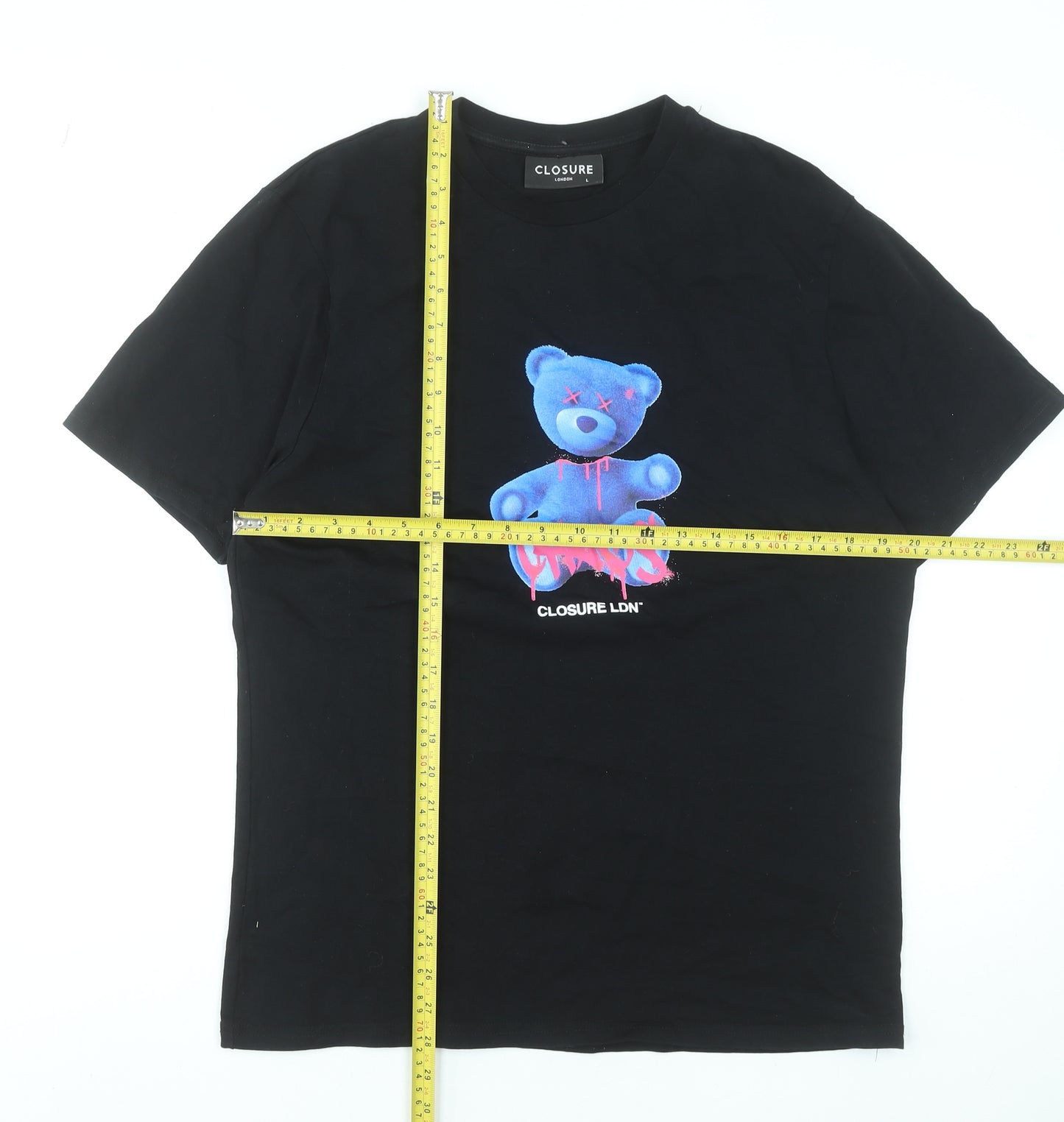 Closure London Mens Black Graphic Bear T-Shirt Size L