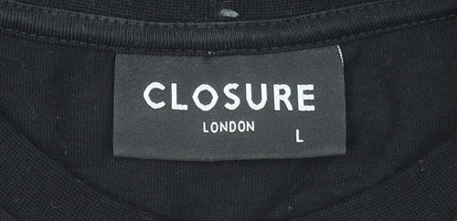 Closure London Mens Black Graphic Bear T-Shirt Size L