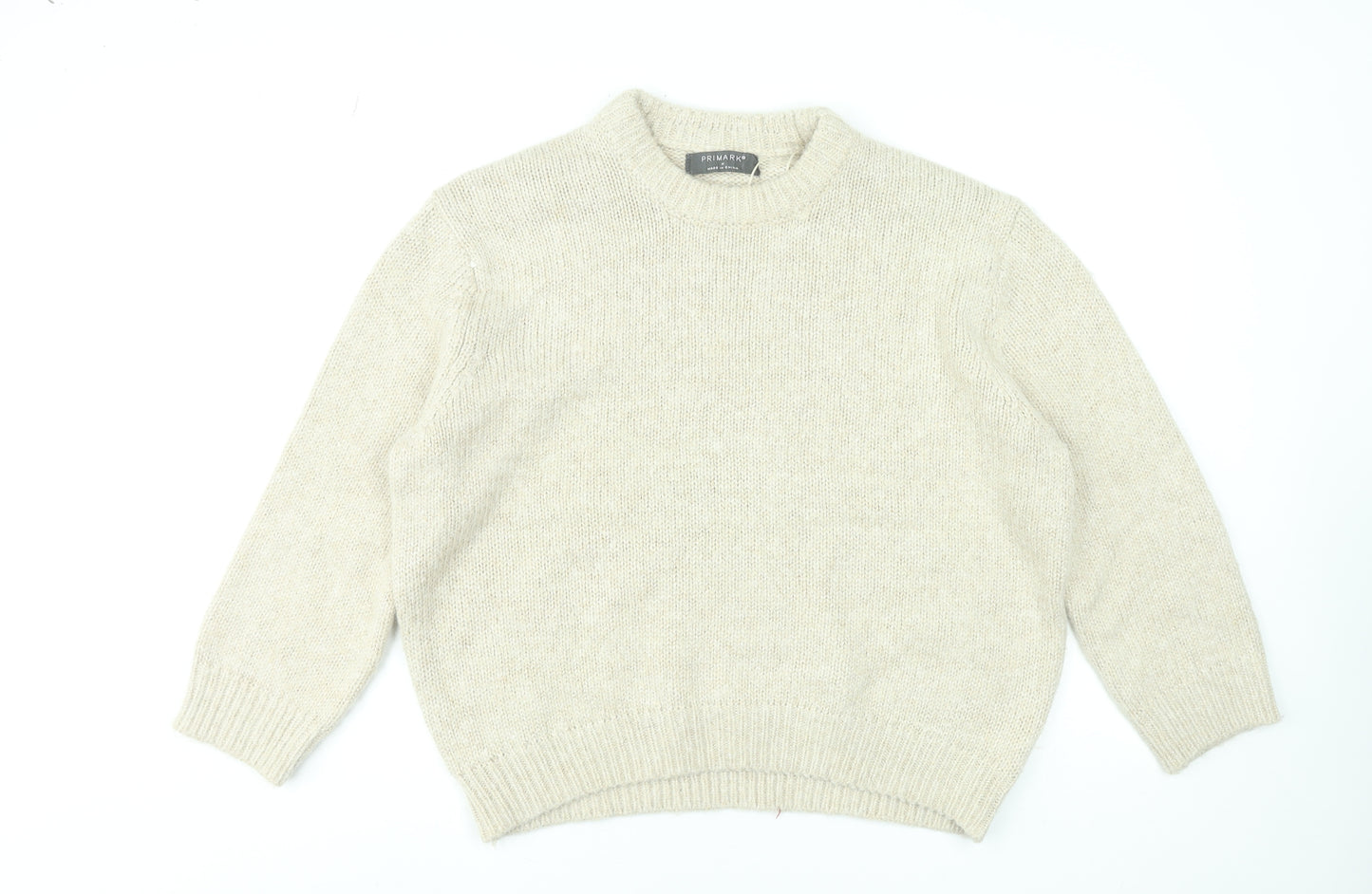 Primark Women Beige Crew Neck Knit Pullover Jumper Size M