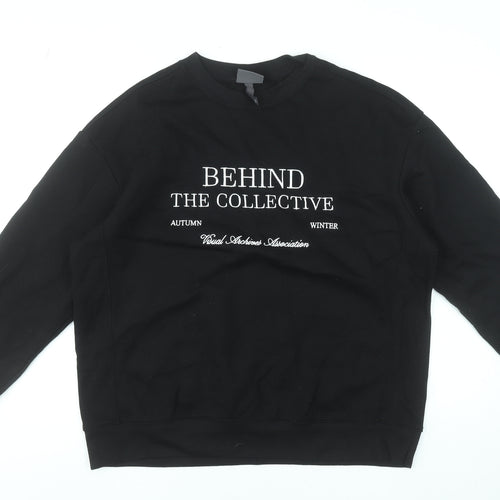 H&M Men’s Black Relaxed Fit Graphic Print Pullover Sweatshirt M