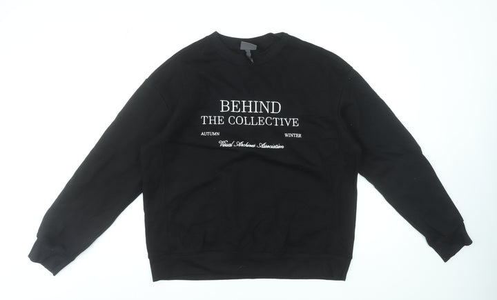 H&M Men’s Black Relaxed Fit Graphic Print Pullover Sweatshirt M
