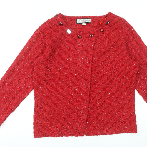 Paco Boutique Women's Red Sequin Knit Cardigan Size 12