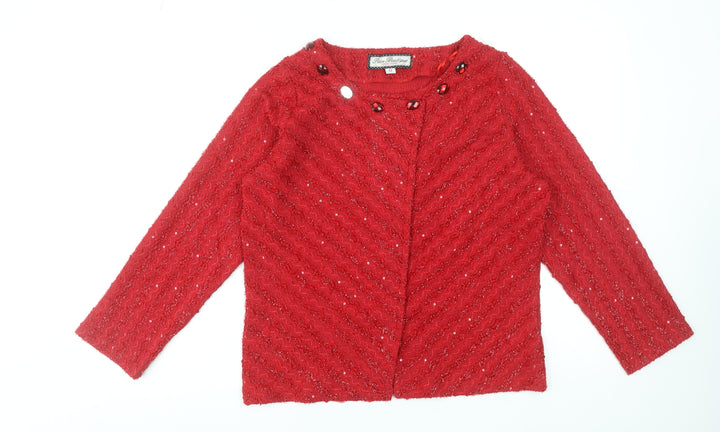 Paco Boutique Women's Red Sequin Knit Cardigan Size 12