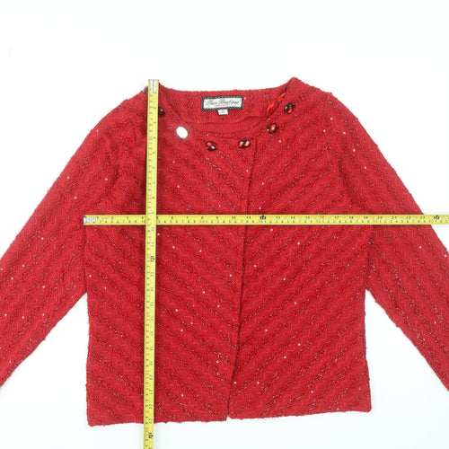 Paco Boutique Women's Red Sequin Knit Cardigan Size 12