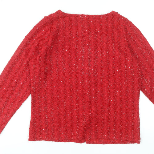 Paco Boutique Women's Red Sequin Knit Cardigan Size 12