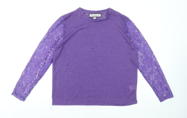 Paco Boutique Women Purple Lace Sleeve Jumper Size 14