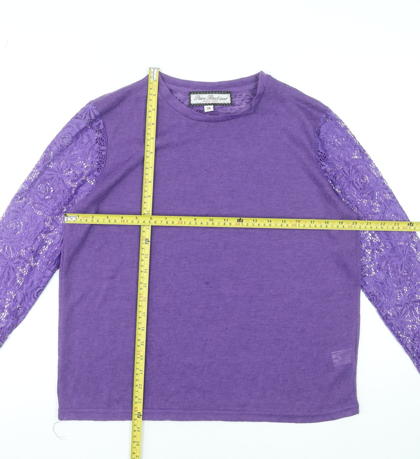 Paco Boutique Women Purple Lace Sleeve Jumper Size 14