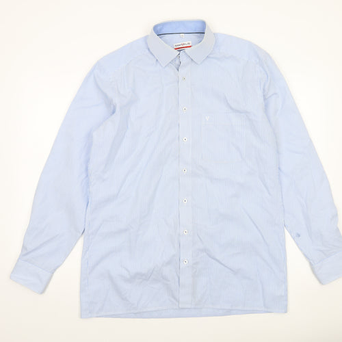 Marvelis Men's Blue Striped Non-Iron Long Sleeve Dress Shirt 16”/41 L