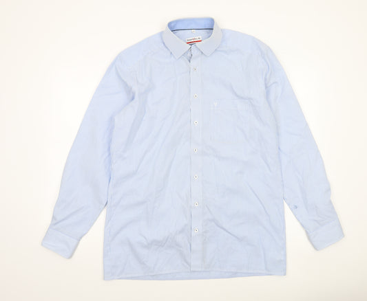 Marvelis Men's Blue Striped Non-Iron Long Sleeve Dress Shirt 16”/41 L