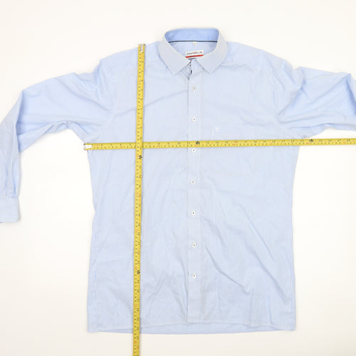 Marvelis Men's Blue Striped Non-Iron Long Sleeve Dress Shirt 16”/41 L