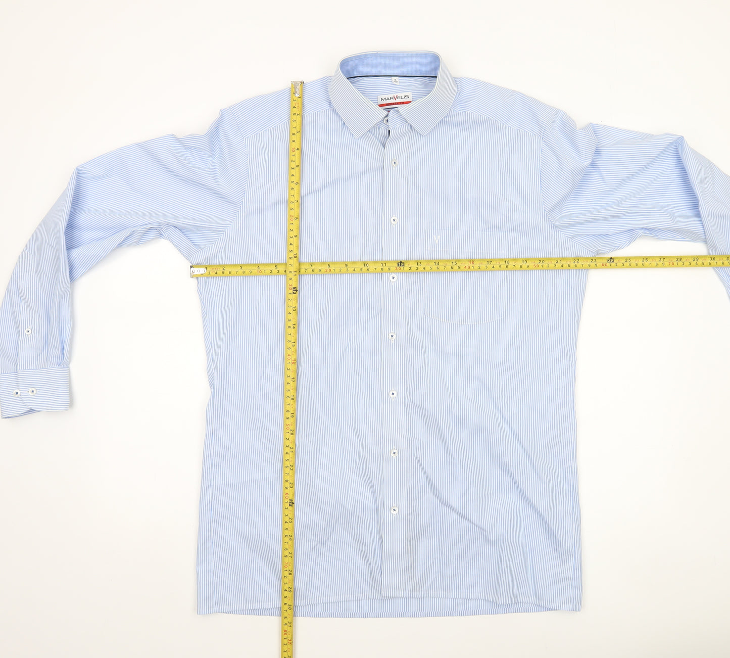 Marvelis Men's Blue Striped Non-Iron Long Sleeve Dress Shirt 16”/41 L