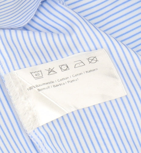 Marvelis Men's Blue Striped Non-Iron Long Sleeve Dress Shirt 16”/41 L