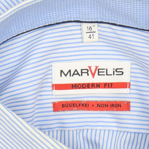 Marvelis Men's Blue Striped Non-Iron Long Sleeve Dress Shirt 16”/41 L