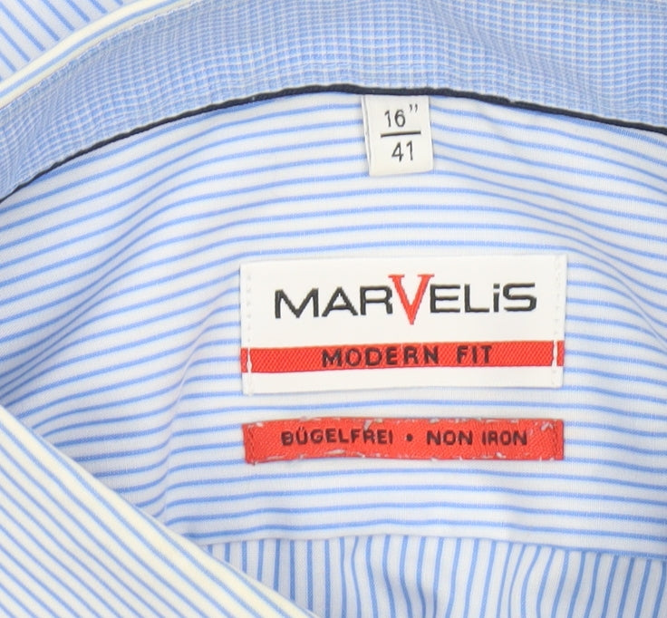 Marvelis Men's Blue Striped Non-Iron Long Sleeve Dress Shirt 16”/41 L