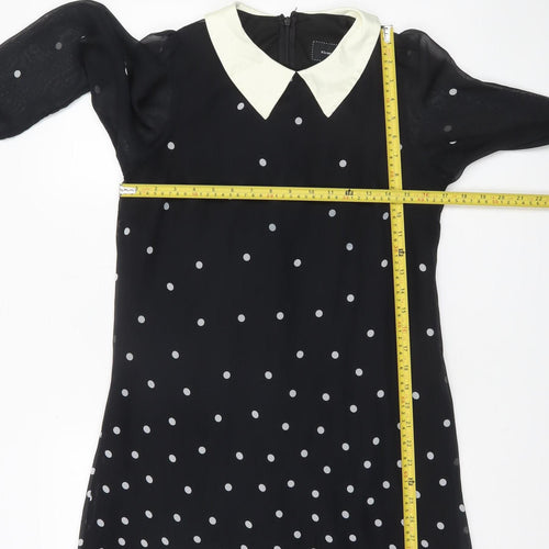 River Island Women’s Black Polka Dot Shift Dress Size 10 Long Sleeve Collared