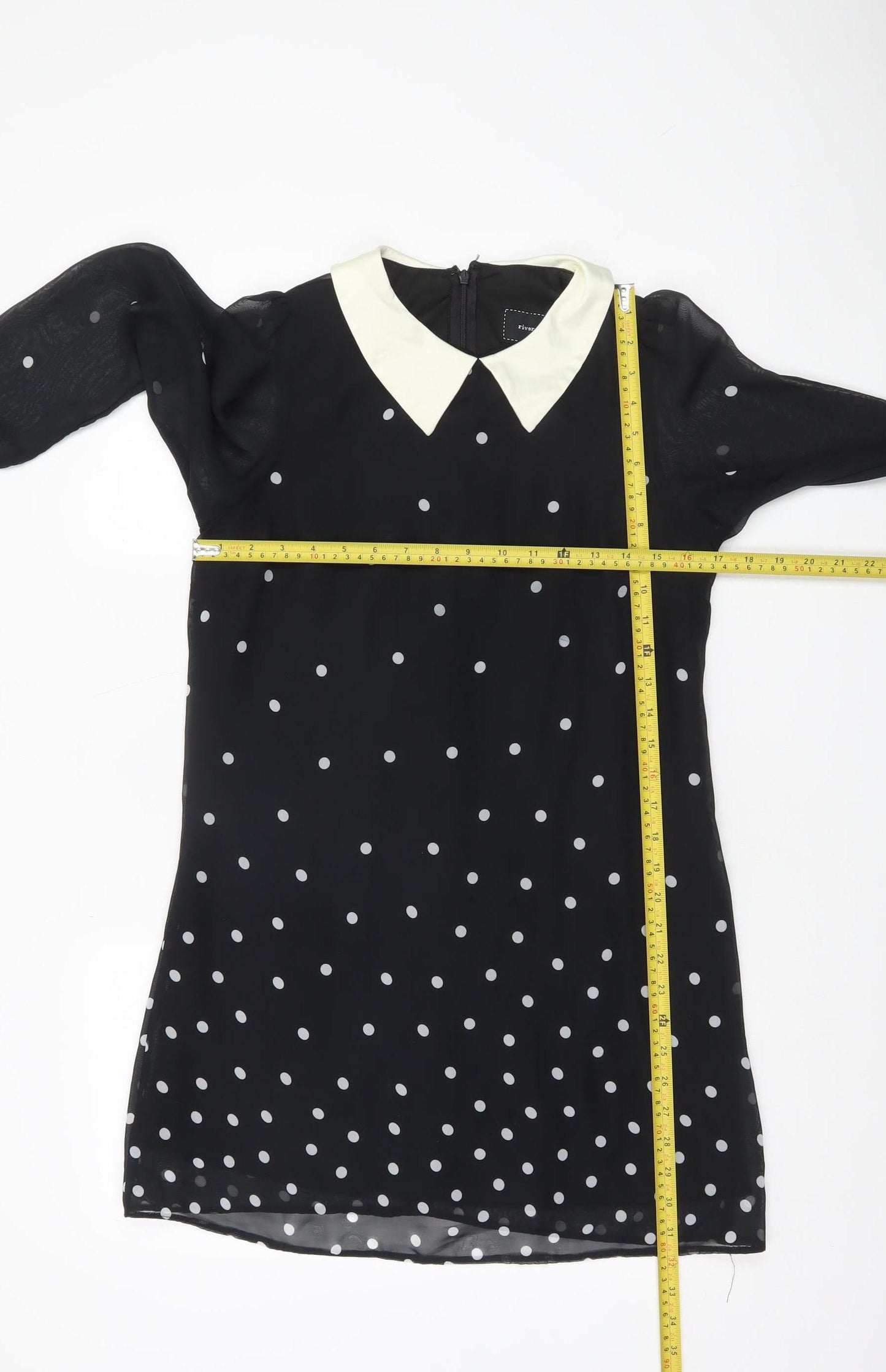 River Island Women’s Black Polka Dot Shift Dress Size 10 Long Sleeve Collared