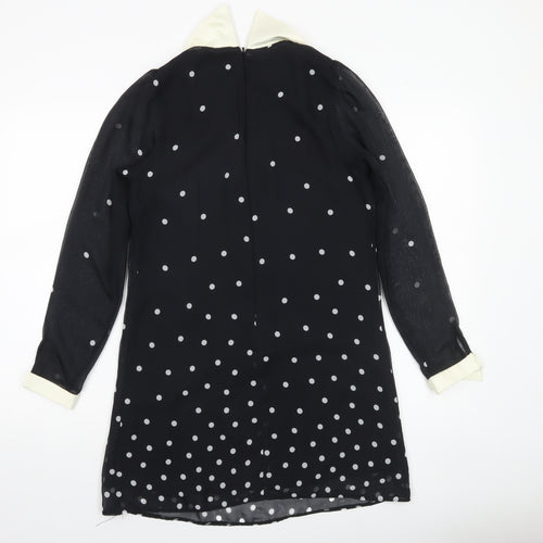 River Island Women’s Black Polka Dot Shift Dress Size 10 Long Sleeve Collared