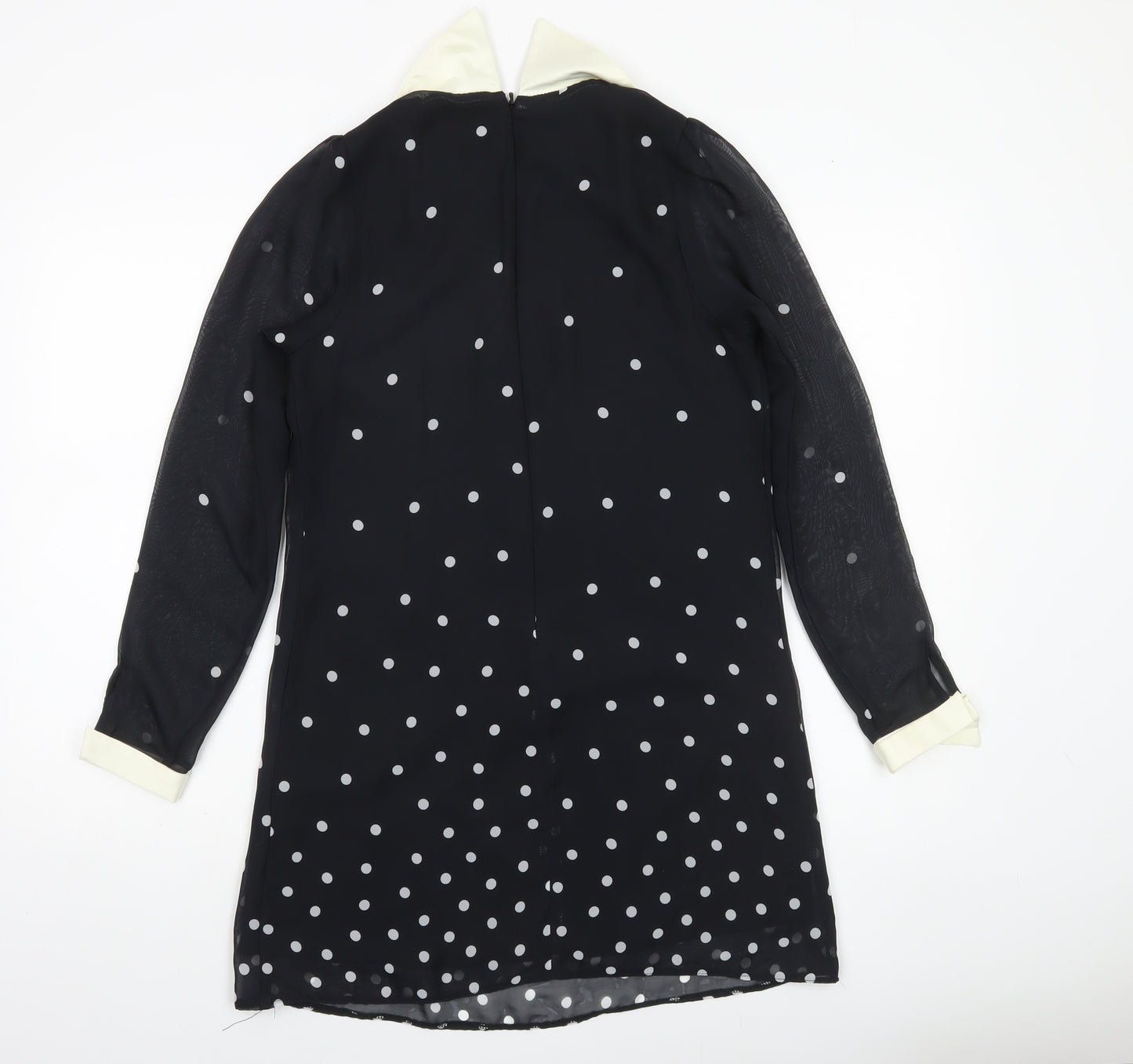 River Island Women’s Black Polka Dot Shift Dress Size 10 Long Sleeve Collared