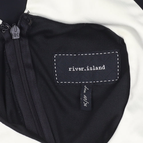 River Island Women’s Black Polka Dot Shift Dress Size 10 Long Sleeve Collared