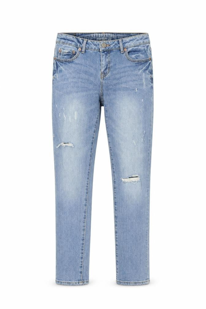 Front view of Aeropostale Women's Blue Distressed Skinny Jeans, size 6, Regular