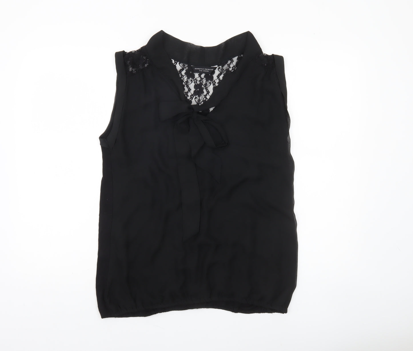 Dorothy Perkins Women's Black Sleeveless Chiffon Lace Blouse Size 14