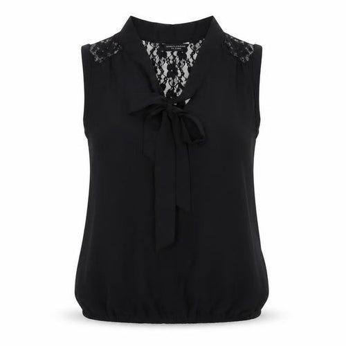 Dorothy Perkins Women's Black Sleeveless Chiffon Lace Blouse Size 14