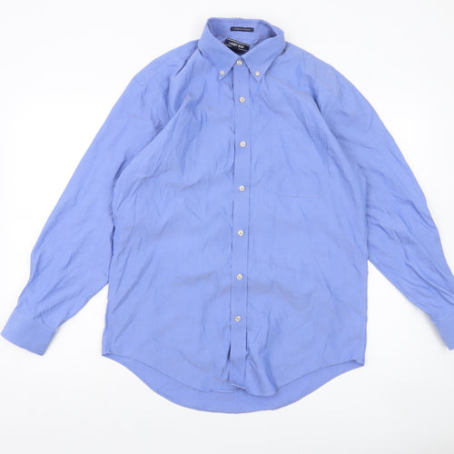 Lands' End Men's Blue Tailored Fit No Iron Supima Cotton Formal Shirt Size 15.5