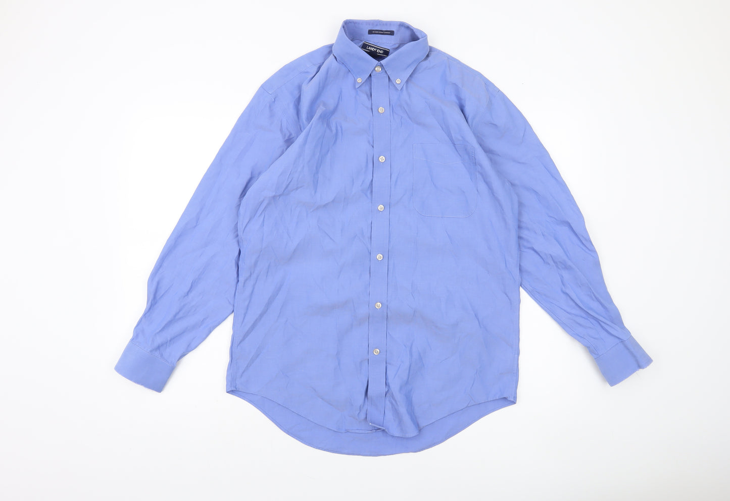 Lands' End Men's Blue Tailored Fit No Iron Supima Cotton Formal Shirt Size 15.5