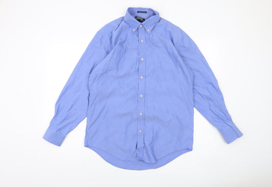 Lands' End Men's Blue Tailored Fit No Iron Supima Cotton Formal Shirt Size 15.5