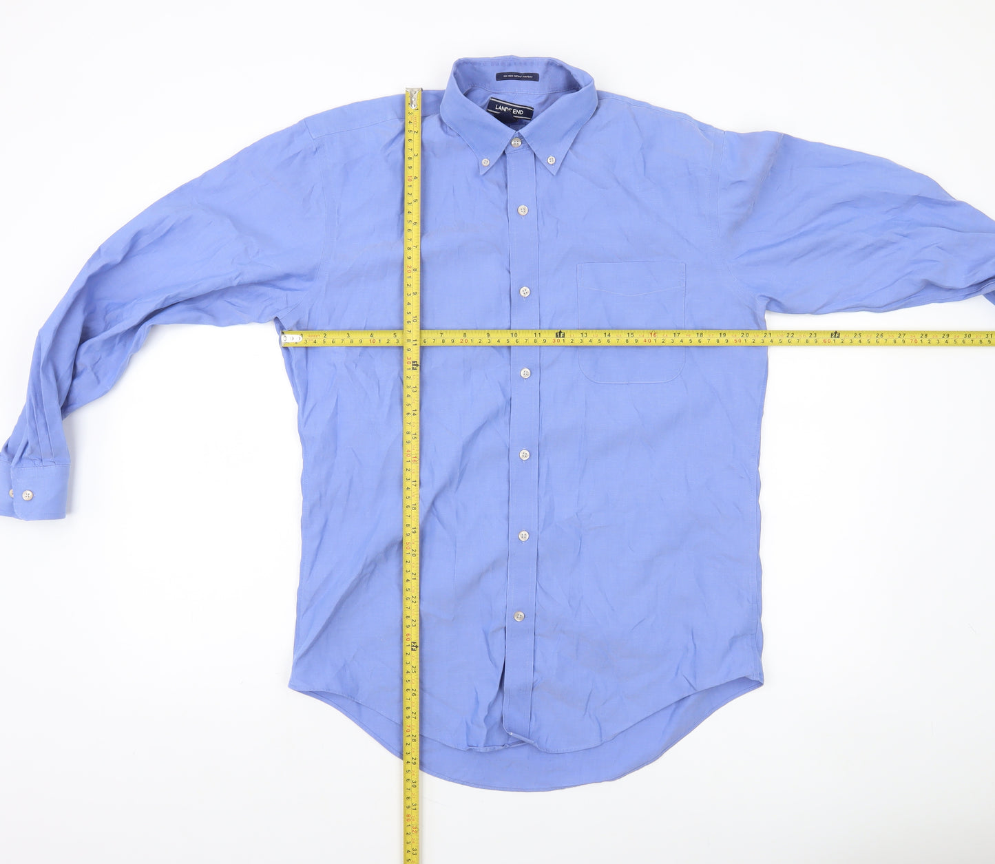 Lands' End Men's Blue Tailored Fit No Iron Supima Cotton Formal Shirt Size 15.5