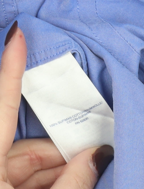 Lands' End Men's Blue Tailored Fit No Iron Supima Cotton Formal Shirt Size 15.5