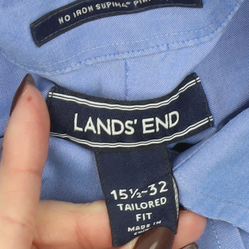 Lands' End Men's Blue Tailored Fit No Iron Supima Cotton Formal Shirt Size 15.5