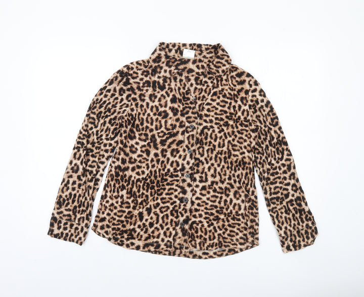 Soma Women’s Brown Leopard Print Button-Up Long Sleeve Shirt S
