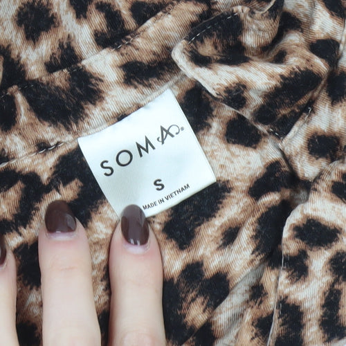 Soma Women’s Brown Leopard Print Button-Up Long Sleeve Shirt S