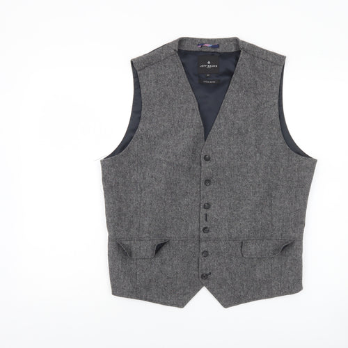 Jeff Banks Men Grey Wool Blend Tweed Waistcoat Size 42 Regular